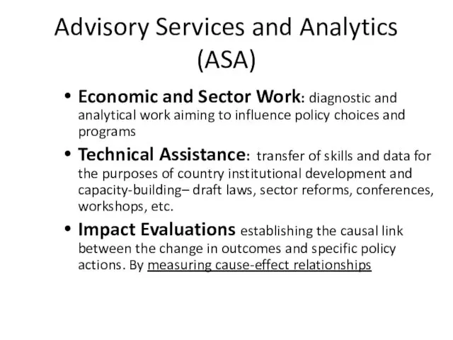 Advisory Services and Analytics (ASA) Economic and Sector Work: diagnostic