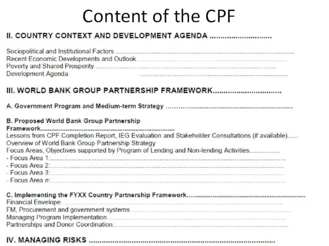 Content of the CPF
