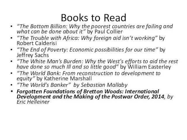 Books to Read “The Bottom Billion: Why the poorest countries