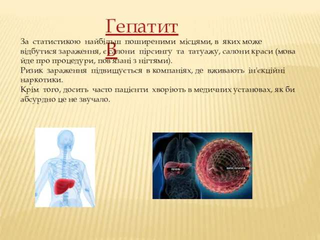 Гепатит B За статистикою найбільш поширеними місцями, в яких може