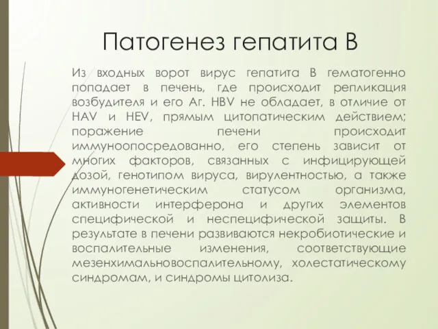 Патогенез гепатита В Из входных ворот вирус гепатита B гематогенно