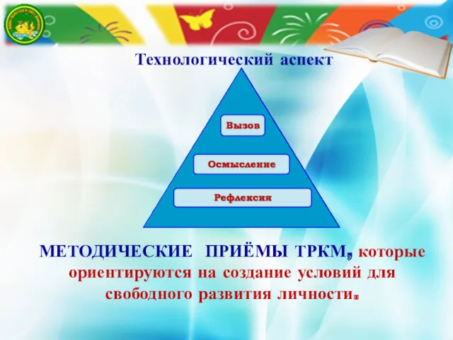 Технологический аспект МЕТОДИЧЕСКИЕ ПРИЁМЫ ТРКМ, которые ориентируются на создание условий для свободного развития личности.