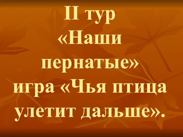 II тур «Наши пернатые» игра «Чья птица улетит дальше».