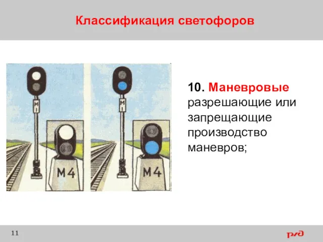 Классификация светофоров 10. Маневровые разрешающие или запрещающие производство маневров;