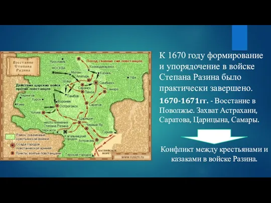 К 1670 году формирование и упорядочение в войске Степана Разина было практически завершено.