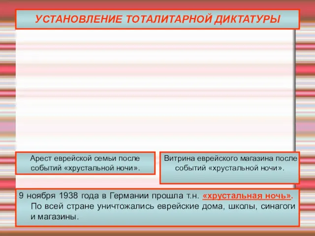 УСТАНОВЛЕНИЕ ТОТАЛИТАРНОЙ ДИКТАТУРЫ 9 ноября 1938 года в Германии прошла