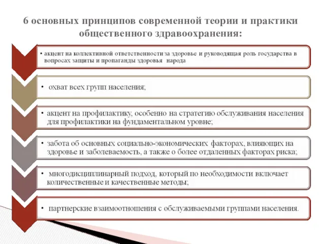 6 основных принципов современной теории и практики общественного здравоохранения: