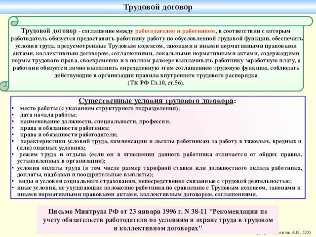 Существенные условия трудового договора: место работы (с указанием структурного подразделения);