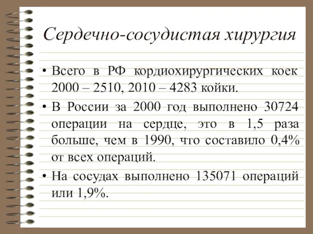 Сердечно-сосудистая хирургия Всего в РФ кордиохирургических коек 2000 – 2510,