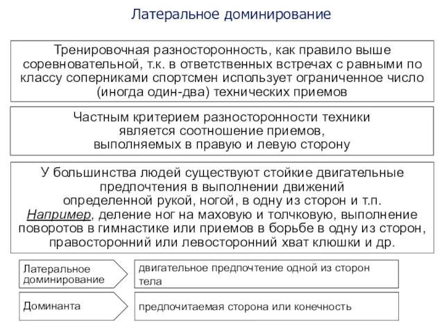 Латеральное доминирование У большинства людей существуют стойкие двигательные предпочтения в