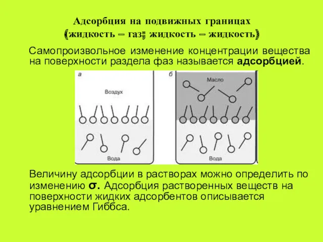 Адсорбция на подвижных границах (жидкость – газ; жидкость – жидкость)