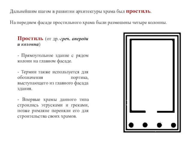 Дальнейшим шагом в развитии архитектуры храма был простиль. На переднем