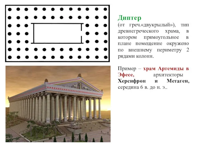 Диптер (от греч.«двукрылый»), тип древнегреческого храма, в котором прямоугольное в