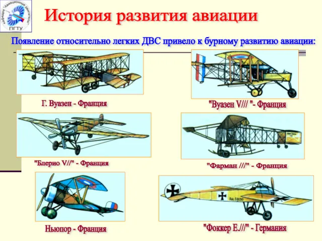 Появление относительно легких ДВС привело к бурному развитию авиации: Г.