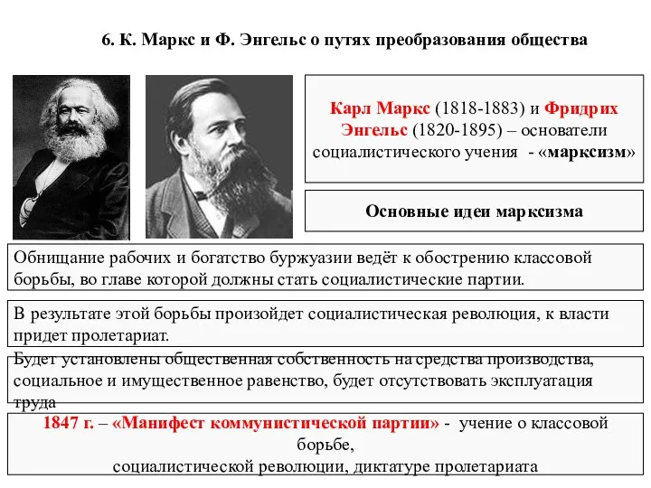 6. К. Маркс и Ф. Энгельс о путях преобразования общества Карл Маркс (1818-1883)