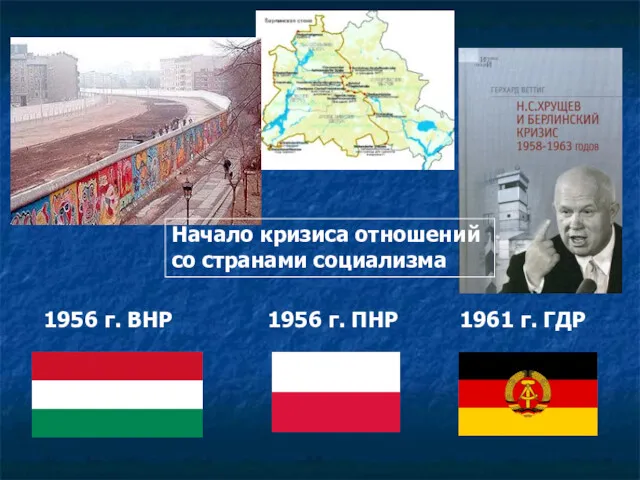 Начало кризиса отношений со странами социализма 1956 г. ПНР 1956 г. ВНР 1961 г. ГДР
