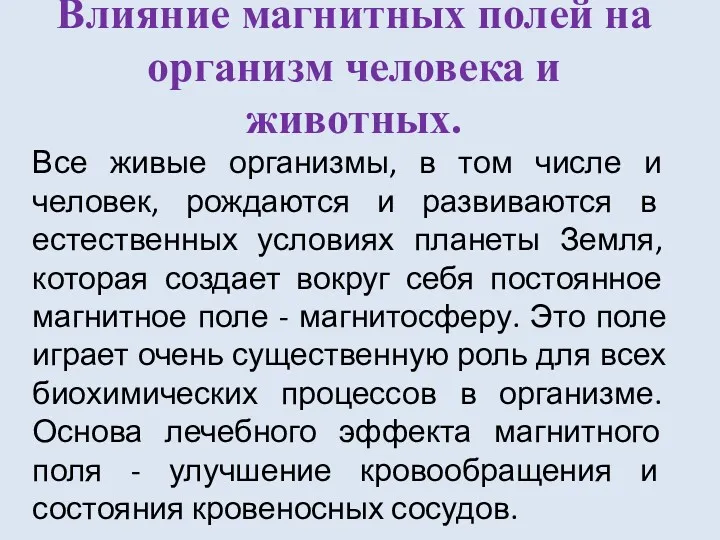 Влияние магнитных полей на организм человека и животных. Все живые