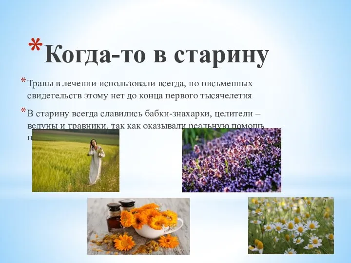 Когда-то в старину Травы в лечении использовали всегда, но письменных свидетельств этому нет