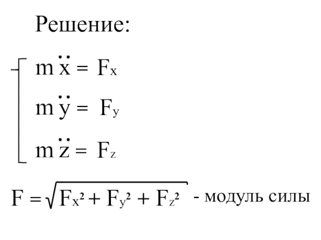 Решение: Fx Fy Fz F = - модуль силы