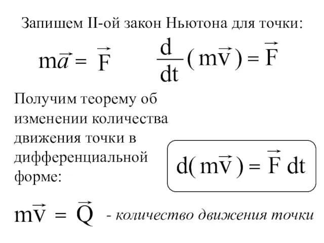 Запишем ІІ-ой закон Ньютона для точки: Получим теорему об изменении