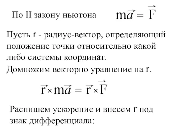 По ІІ закону ньютона Пусть r - радиус-вектор, определяющий положение