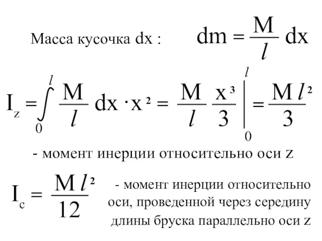 dm = Iz = Ic = Масса кусочка dx :