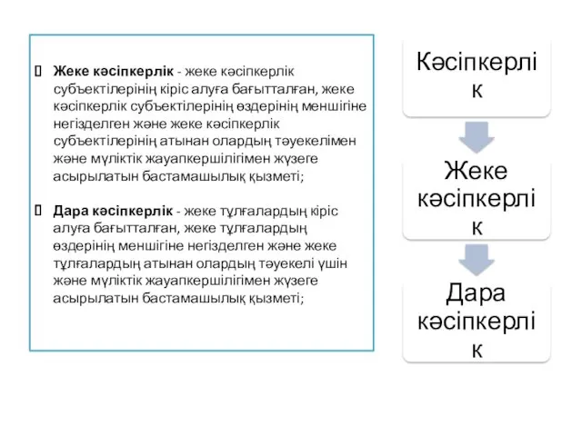 Жеке кәсіпкерлік - жеке кәсіпкерлік субъектілерінің кіріс алуға бағытталған, жеке