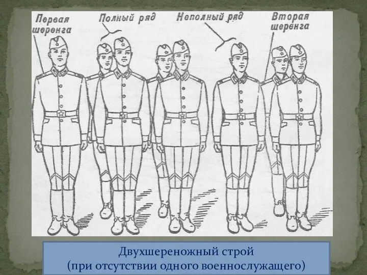 Двухшереножный строй (при отсутствии одного военнослужащего)