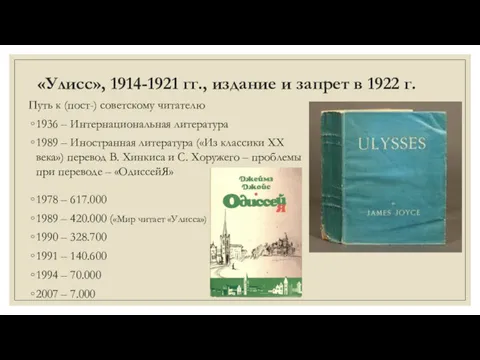 «Улисс», 1914-1921 гг., издание и запрет в 1922 г. Путь