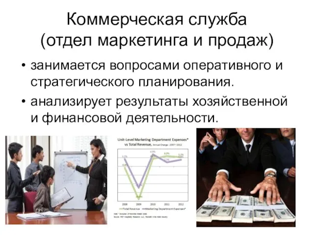 Коммерческая служба (отдел маркетинга и продаж) занимается вопросами оперативного и