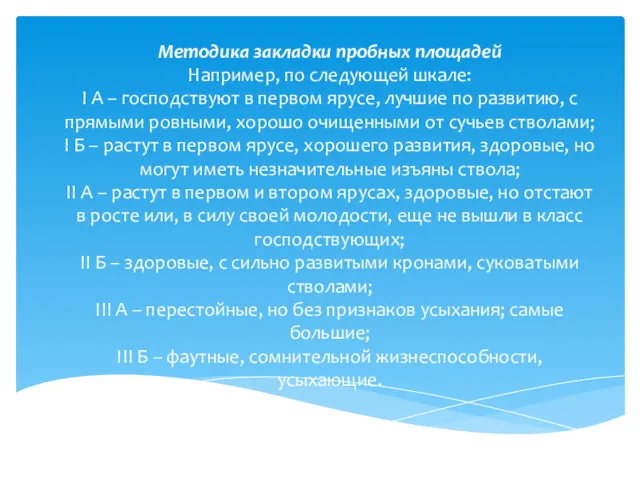 Методика закладки пробных площадей Например, по следующей шкале: I А