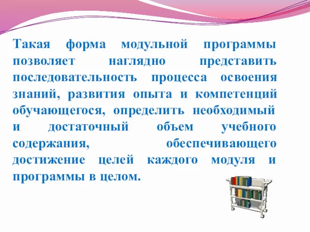 Такая форма модульной программы позволяет наглядно представить последовательность процесса освоения