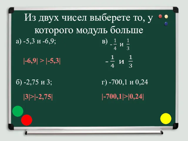 Из двух чисел выберете то, у которого модуль больше а)