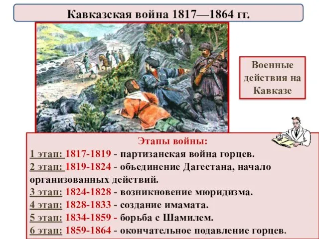 Военные действия на Кавказе Этапы войны: 1 этап: 1817-1819 -