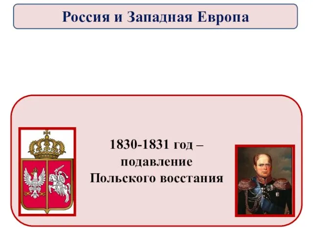 1830-1831 год – подавление Польского восстания Россия и Западная Европа