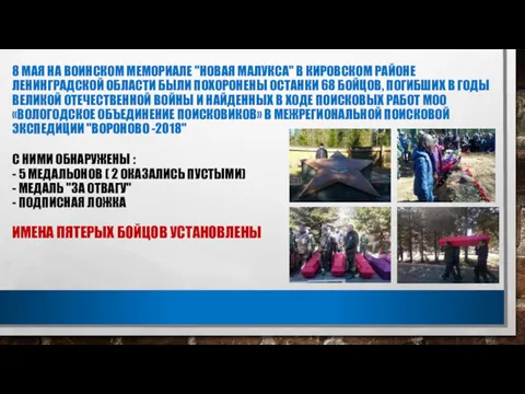 8 МАЯ НА ВОИНСКОМ МЕМОРИАЛЕ "НОВАЯ МАЛУКСА" В КИРОВСКОМ РАЙОНЕ