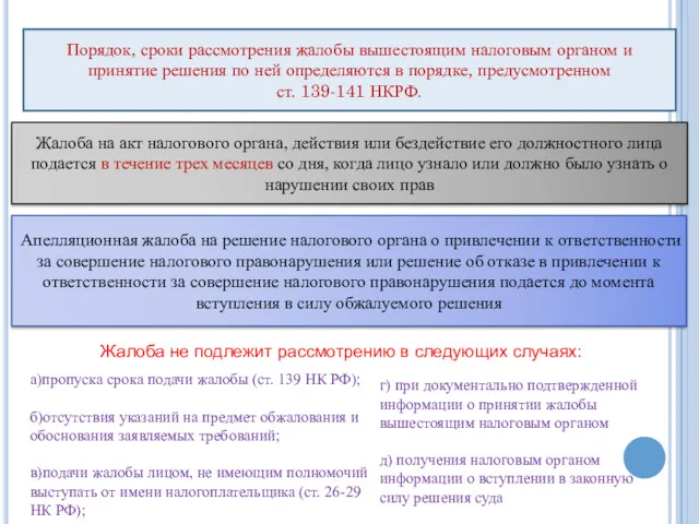 Порядок, сроки рассмотрения жалобы вышестоящим налоговым органом и принятие решения