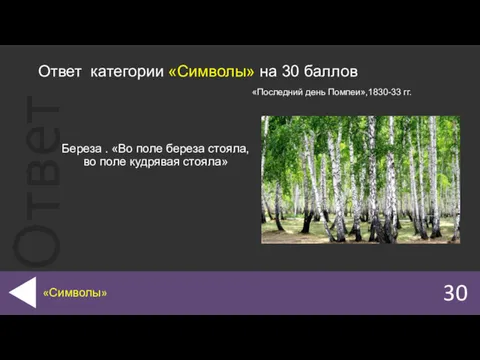 30 «Символы» Береза . «Во поле береза стояла, во поле