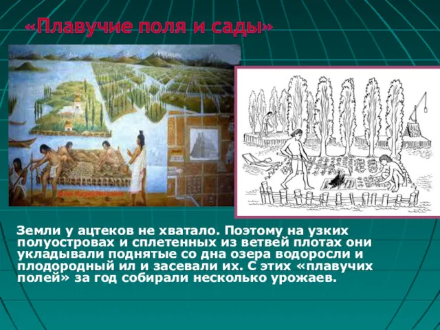 Земли у ацтеков не хватало. Поэтому на узких полуостровах и сплетенных из ветвей