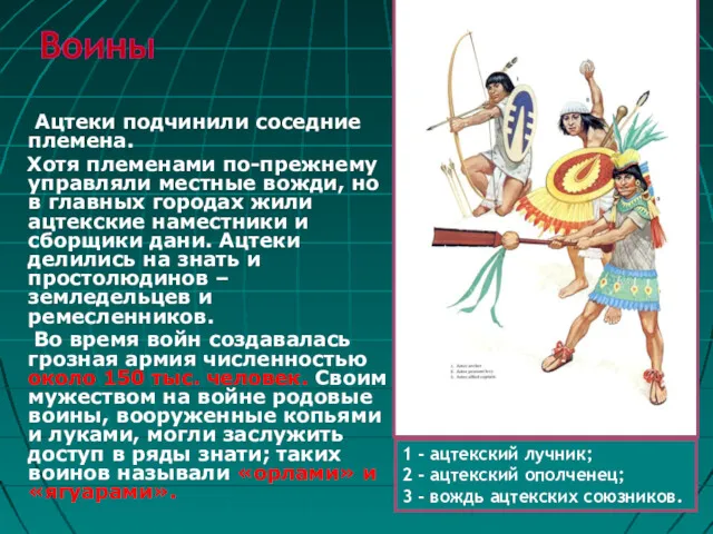 Ацтеки подчинили соседние племена. Хотя племенами по-прежнему управляли местные вожди, но в главных