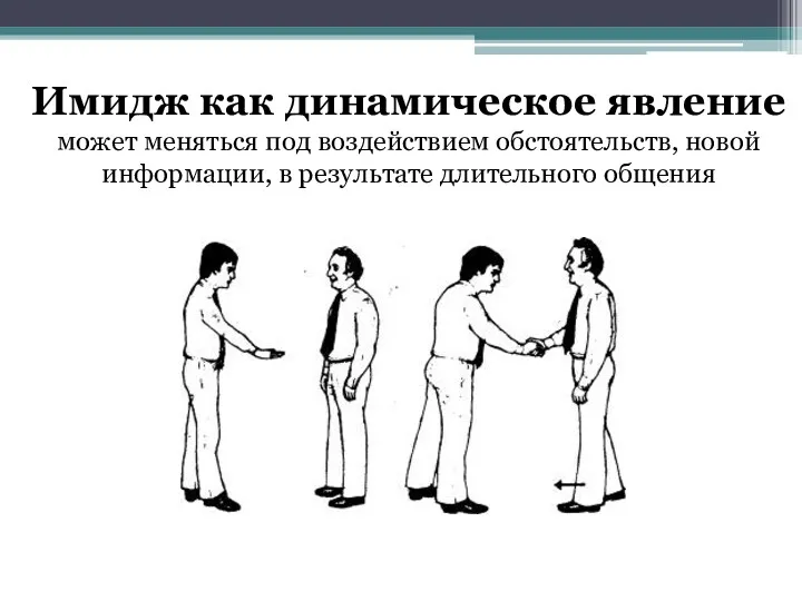 Имидж как динамическое явление может меняться под воздействием обстоятельств, новой информации, в результате длительного общения