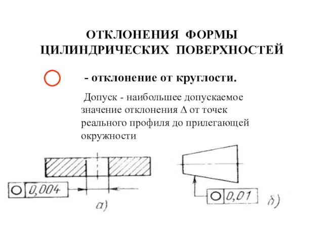 ОТКЛОНЕНИЯ ФОРМЫ ЦИЛИНДРИЧЕСКИХ ПОВЕРХНОСТЕЙ - отклонение от круглости. Допуск -