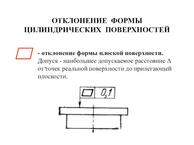 ОТКЛОНЕНИЕ ФОРМЫ ЦИЛИНДРИЧЕСКИХ ПОВЕРХНОСТЕЙ - - отклонение формы плоской поверхности.