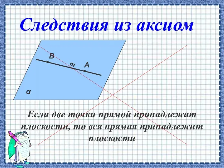 Если две точки прямой принадлежат плоскости, то вся прямая принадлежит