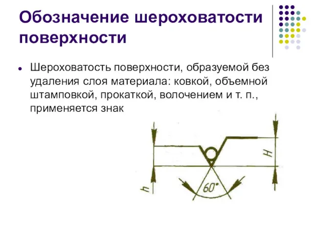 Обозначение шероховатости поверхности Шероховатость поверхности, образуемой без удаления слоя материала: