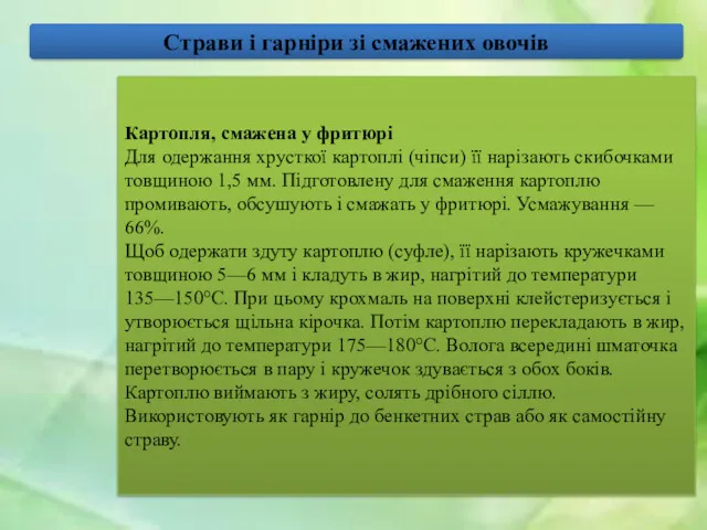 Страви і гарніри зі смажених овочів Картопля, смажена у фритюрі