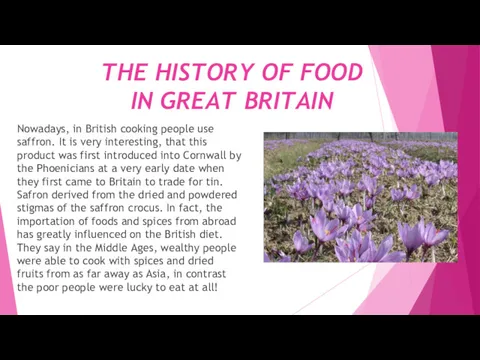 THE HISTORY OF FOOD IN GREAT BRITAIN Nowadays, in British