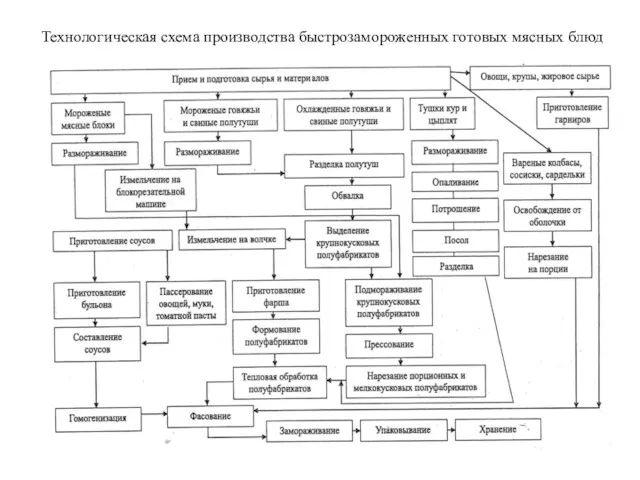 Технологическая схема производства быстрозамороженных готовых мясных блюд