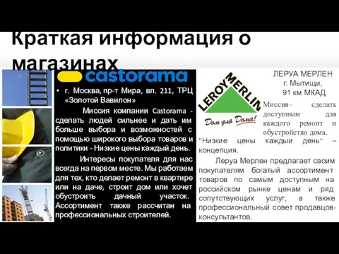 Краткая информация о магазинах г. Москва, пр-т Мира, вл. 211,