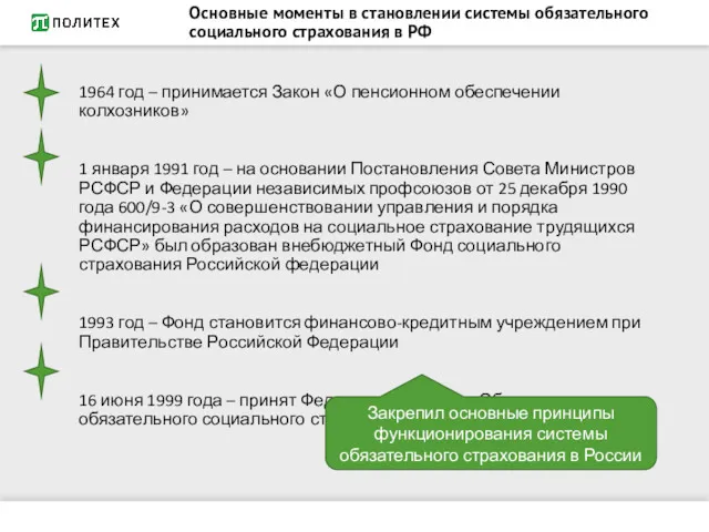 Основные моменты в становлении системы обязательного социального страхования в РФ